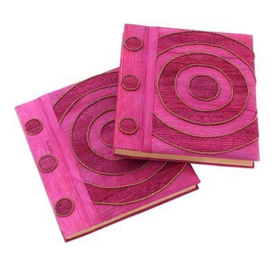 Natural fiber notebooks, 'Hypnotic Rose' (pair)