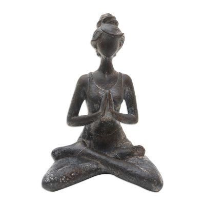 Asana Pose in Brown,'Hand Crafted Cement Yoga Statuette'