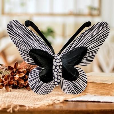 Flutter in the Shadows,'Black and White Butterfly Steel Wall Art from El Salvador'