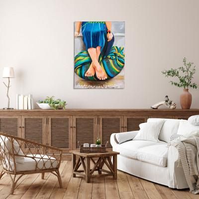 Break,'Guatemalan Woman Beaded Oil Painting with Pompom Accents'
