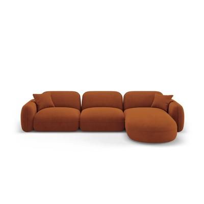 Divano angolare modulare destro 4 posti in velluto terracotta