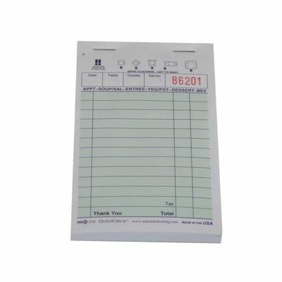 National Checking Company 210 (466479) Guest Check - 1 Part Booked, 1 Lines, Green