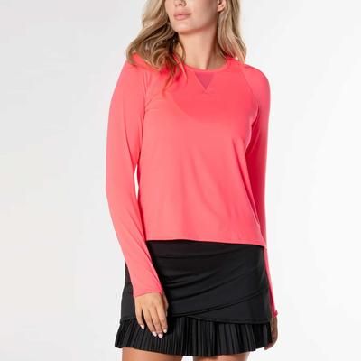 Lucky In Love LUV High Low Breezy Long Sleeve Women's Tennis Apparel Coral Crush