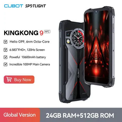 Rugged Smartphone Cubot King Kong 9 [512GB], Helio G99, 120Hz 6.583-Inch Screen, 24GB RAM(12+12GB Extended), 100MP Camera, NFC