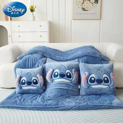 Disney Stitch Throw Pillows Quilt A Set Living Room Office Nap Blankets Embroidery Flannel Kids Christmas Birthday Fashion Gifts