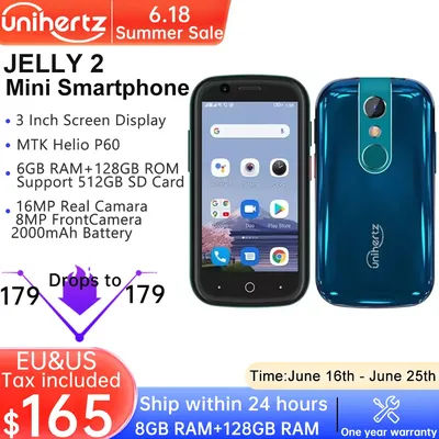 Unihertz Jelly 2 Mini Smartphone 6GB 128GB Android 11 Helio P60 Octa Core Unlocked NFC Cellphone 16MP Infrared Phone
