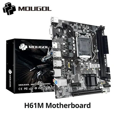 MOUGOL H61M Gaming Motherboard M.2 NVME PCIEx16 DVI Supports Dual-channel DDR3 RAM Intel Core 2/3 Gen CPU LGA1155 for Desktop PC