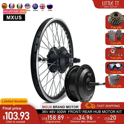 MXUS Electric Bike Conversion Kit 36V48V 500W Brushless Front Rear Hub Motor Wheel 20/24/26/27.5/28/29in For Ebike Motor Kit