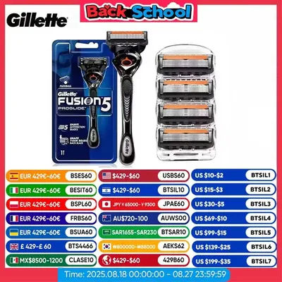 Gillette Fusion 5 Proglide Shaver Manual Safety Razor FlexBall Handle 5-layer Blade Refills for Men's Face Beard Shaving