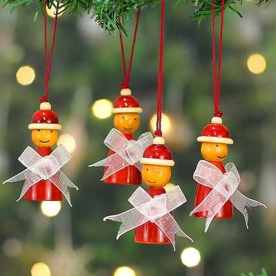 'Fairy-Themed Set of 4 Pala Indigo Wood Channapatna Ornaments'