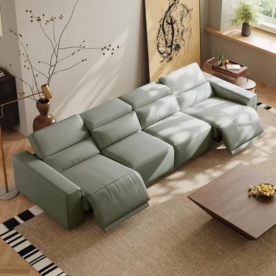 138.82" Power Modular Couch Electric Recliner Sofa, 2 Extendable Recliners, Eco-friendly Leather, Adjustable Headrest, USB Charging Port, Living Room, Dark Green
