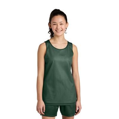 Sport-Tek YST5000 Youth PosiCharge Reversible Mesh Tank Top in Forest Green/White size XS | Polyester