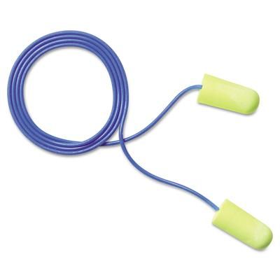 3M 311-1250 E-A-Rsoft Yellow Neon Soft Foam Earplugs, Corded, Regular Size, 200 Pairs - Box of 200