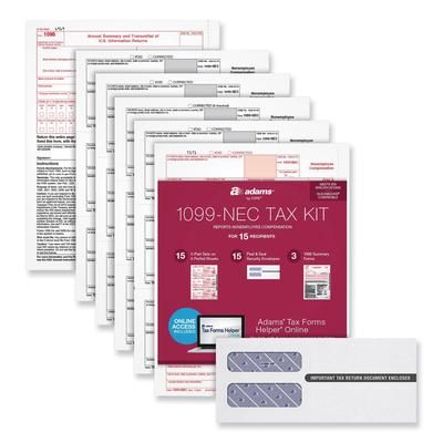 Adams Business Forms 22906KIT Five-Part 1099-NEC Online Tax Kit, Five-Part Carbonless, 3.66 x 8.5, 15/Pack - Pack of 20 TOP22906KIT