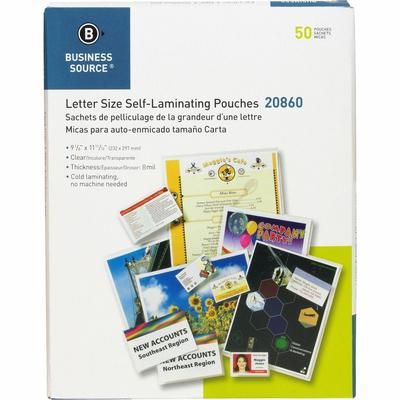Business Source 20860 Laminating Pouch, Letter, 6Mil, 9" x 11-1/2", 50/BX, Clear - Box of 50 BSN20860