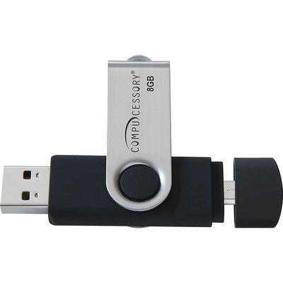 Compucessory 26470 Flash Drive, USB 2.0, 8GB, 3/4"Wx2-3/4"Lx1/4"H, Black/Silver CCS26470