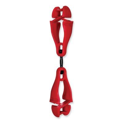 Ergodyne 19413 Squids 3420 Dual Clip Swivel Glove Clip Holder, 1 x 0.6 x 5.5, Acetal Copolymer, Red, Ships in 1-3 Business Days EGO19413