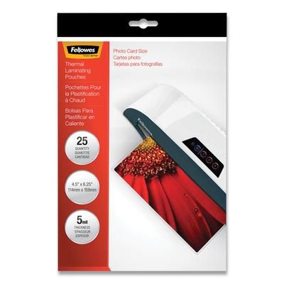 Fellowes 52010 Laminating Pouches, 5 mil, 4.5" x 6.25", Gloss Clear, 20/Pack - Pack of 25