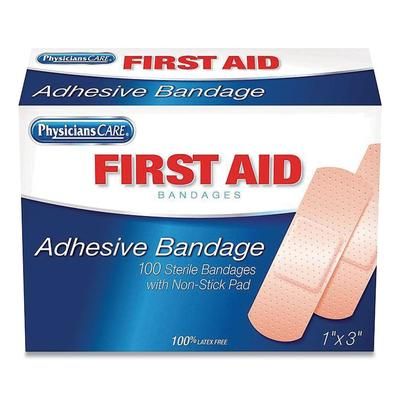 First Aid Only 90097 Adhesive Plastic Bandages, 1 x 3, 100/Box - Box of 100