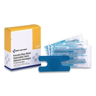 First Aid Only G174 Blue Metal Detectable Fabric Adhesive Bandages, Four-Wing Knuckle, 1.5 x 3, 40/Box - Box of 6 FAOG174