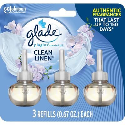Glade 322826 Plug-In Warmers Linen Air Refill, 2 fl oz (0.1 quart), Linen, 50 Day, 5/Carton, Long Lasting - Pack of 3 SJN322826