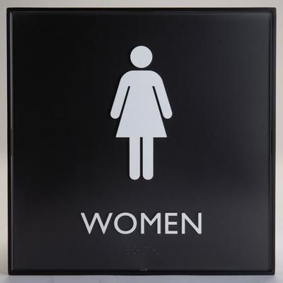Lorell 02656 Restroom Sign, 1 Each, Women Print/Message, 8" x 8" Height, Square Shape, Easy Readability, Injection-molded, Plastic, Black LLR02656