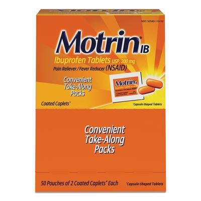Motrin 48152 Ibuprofen Tablets, Two-Pack, 50 Packs/Box - Box of 100