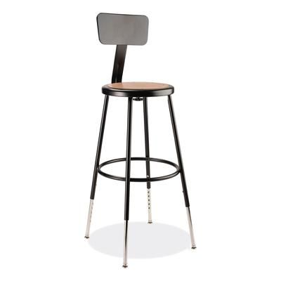 National Public Seating 6224HB10 6200 Series 25"-33" Height Adj Heavy Duty Stool With Backrest, Supports 500 lb, Brown Seat, Black Base NPS6224HB10