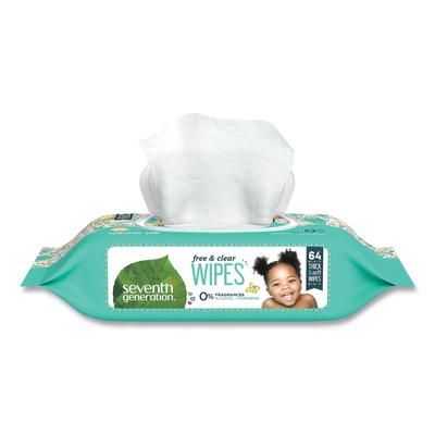 Seventh Generation 34208 Free & Clear Baby Wipes, Unscented, White, 64 Wipe Pack - Pack of 64 SEV34208PK