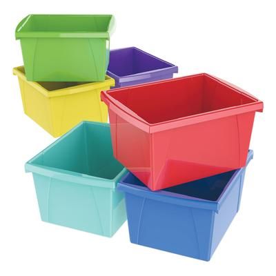 Storex 61514U06C Storage Bins, 10 x 12 5/8 x 7 3/4, 4 Gallon, Assorted Color, Plastic STX61514U06C
