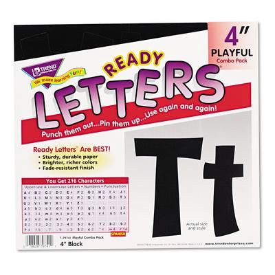 Trend Enterprises T79741 Ready Letters Playful Combo Set, Black, 4"h, 216/Set - 1 Set TEPT79741