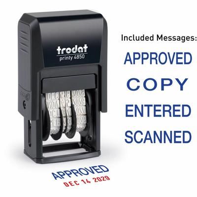 Trodat E4853L Micro Message Date Stamp - Date Stamp - 0.75" Impression Width x 1" Impression Length - 10000 Impression(s) - Assorted - Recycled - 1 TD