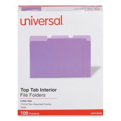 Universal Office Products 12305 Interior File Folders, 1/3-Cut Tabs: Assorted, Letter Size, 11-pt Stock, Violet, 100/Box - Box of 100 UNV12305