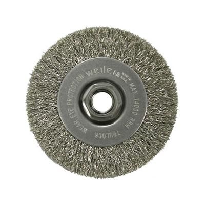 Weiler Crimped Wire Wheel, 4 in dia x 1/2 in W, 0.014 in Stainless Steel Wire, 14000 RPM (804-13085)