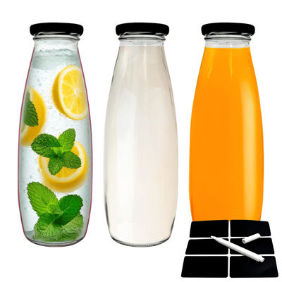 TEMU Glass Milk Bottles With Lids - 500ml Glass Bottles With Lids, Labels, And Pen - Reusable Milk Bottle For Juices, Dressings, Sauces, Beverages, Decoration And Storage