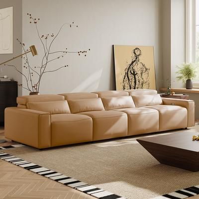 138.82" Electric Modular Recliner Sofa, Power Recliner Couch With 4 Recliner Seats, Eco-friendly Microfiber Leather, USB/Type C Charging Port, Adjustable Headrest, Living Room, Khaki