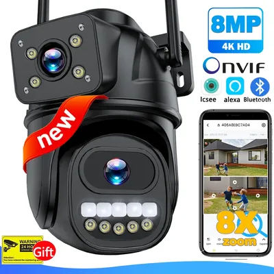 4K 8MP WiFi IP Camera 360° View PTZ 4X Zoom Security Protection Ai Tracking ICsee Alexa Video Cam Onvif WiFi Surveillance Camera