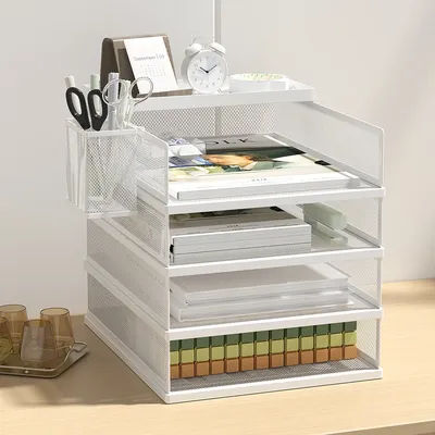 Metal Mesh Desk Organizer Box Office A4 Paper Organizer Document File Letter Book Pen Brochure Filling Tray Rack Shelf Carrier