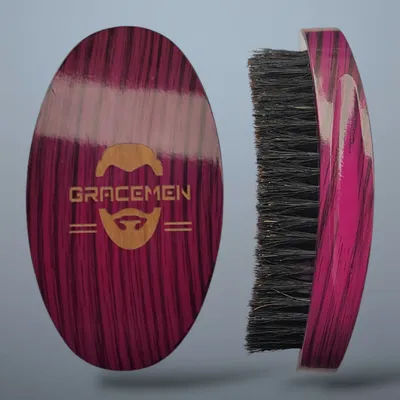 Gracemen Wave Brush 360 Grooming Brush for Wave Hairs Purple Finish Wooden Handle Men's Beard Brush