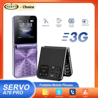 SERVO 3G Network A70PRO Foldable Mobile Phone Blacklist Speed Dial Flashlight FM Radio Dual SIM Card 2.6" Display Fold Cellphone