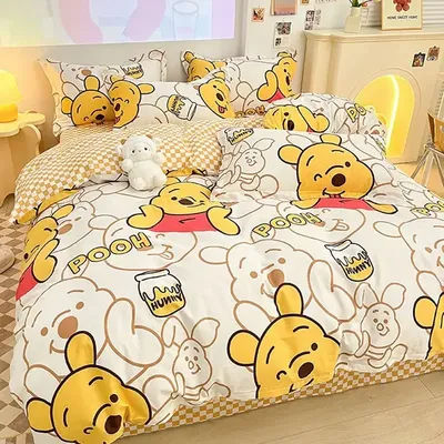 New Disney Winnie the Pooh Cute Anime Print Four-Piece Set Four Seasons Soft Skin-Friendly Student Dormitory Home Bedding