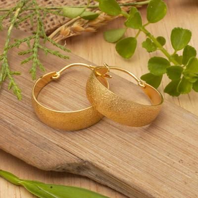 'Brushed-Satin 18k Gold-Plated Hoop Earrings Crafted in Bali'