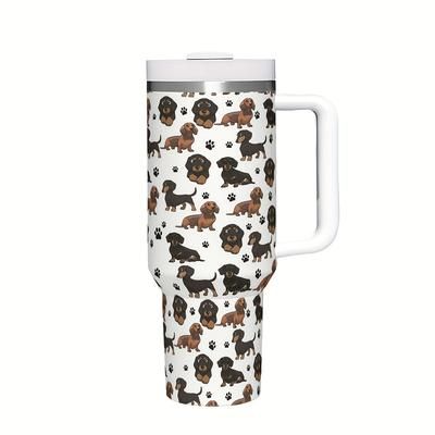TEMU 1pc 40oz Stainless Steel Insulated Tumbler With Straw And Handle, Dog Print, Bpa-free, Hand Wash, Ideal For Travel And Pet Lovers