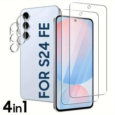 TEMU 2+2 Packs For Galaxy S24 Fe Screen Protector With Camera Lens Protector, Full Coverage 9h Tempered Glass Film, Scratch Resistant, Bubble-free For Galaxy S24 Fe Screen Protector