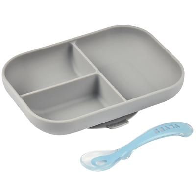 BEABA Silicone Divided Suction Plate And Spoon Set - Cloud