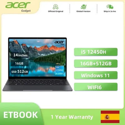 Acer Gadget e10 ETBook Gaming Laptop Intel Laptop Core i5-12450H 16GB RAM 512GB SSD Computer 14" 2K IPS WiFi6 Windows 11 laptops