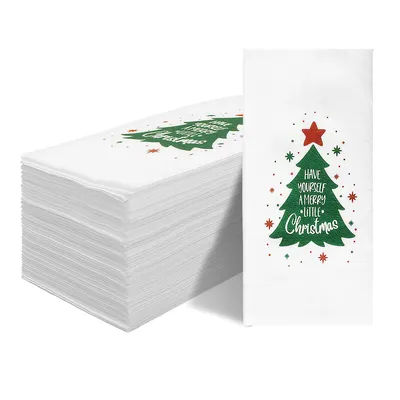 Christmas Tree Linen-Feel Dinner Napkins 16.92x11.81inch - 25/50PCS，Prefolded Disposable Eco-Friendly for Family /party/Events