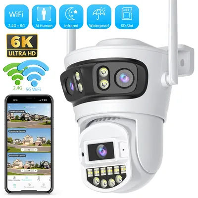 6K 15MP Outdoor Wifi Camera PTZ Three Lens Dual Screens Video Surveillance 10MP HD Dual Lens CCTV Security IP Camera O-KAM Pro