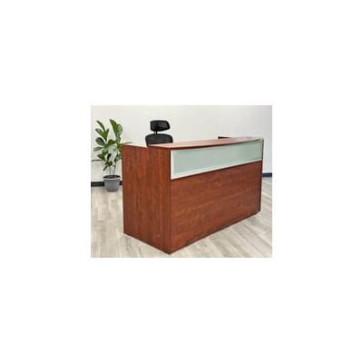Rectangular Cherry Laminate Reception Desk w/Frosted Glass Panel