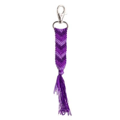 Lavender Garden,'Macrame Keychain & Bag Charm in Purple with Chevron Motif'